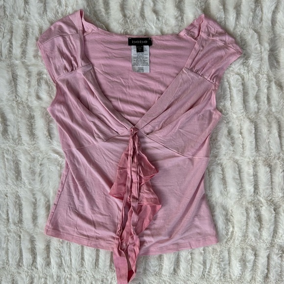 bebe Tops - Y2K Bebe Rayon and Silk Babydoll Ruffle Top Made in USA Vintage